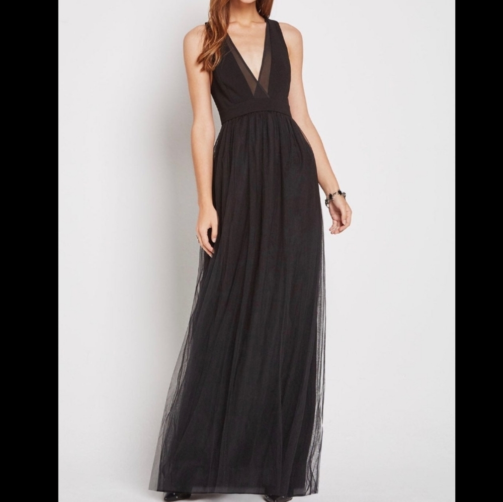 BCBGeneration Black Tulle Gown Floor Lengt…